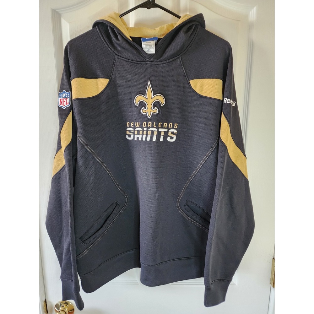 Reebok NFL Onfield New Orleans Saints Hoodie Mens Large Black Gold Vintage Y2K